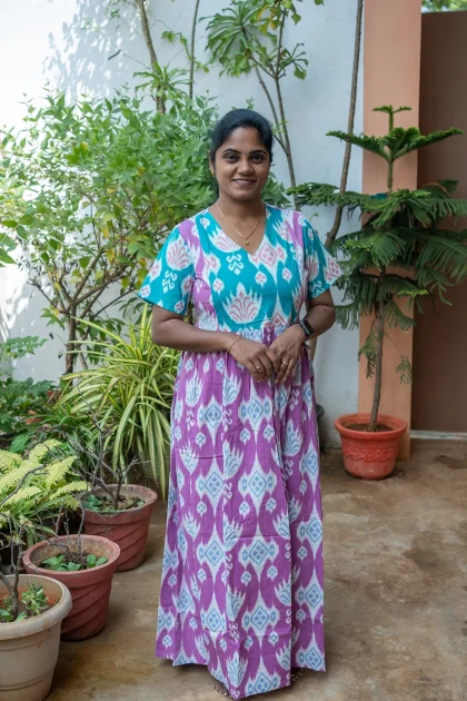 Cotton Nighty Non Feeding Pink with Emarold Green