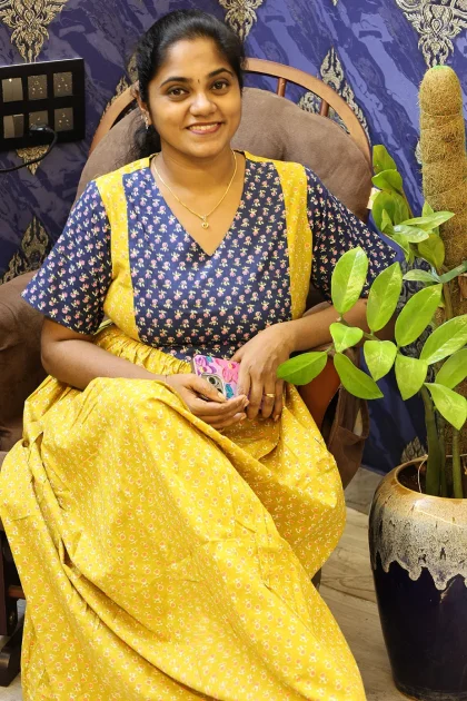 Cotton Nighty Non Feeding Mustard yellow with Navy Blue