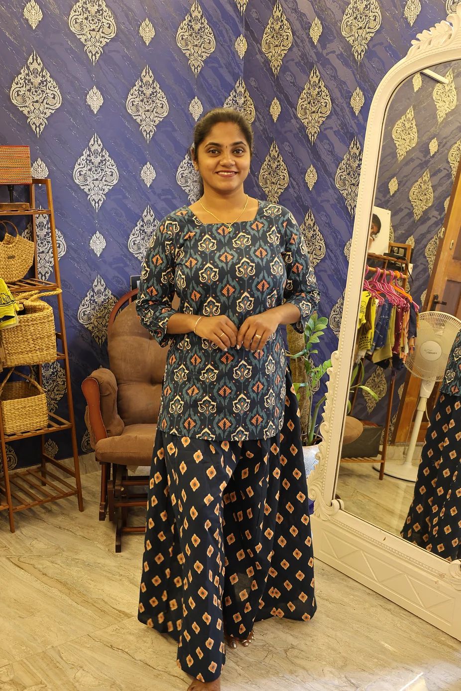 Cotton Palazzo Set Turquoise Blue - Image 3