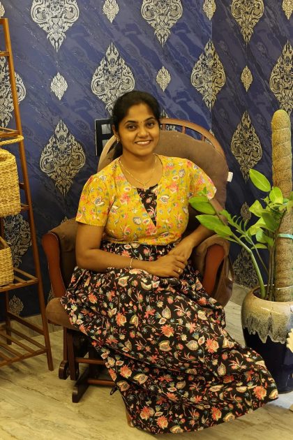 Cotton Stylish Nighty Black With Mustard Yellow Floral