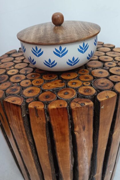 Blue Leaf Design HandPainted Ceramic Bowl