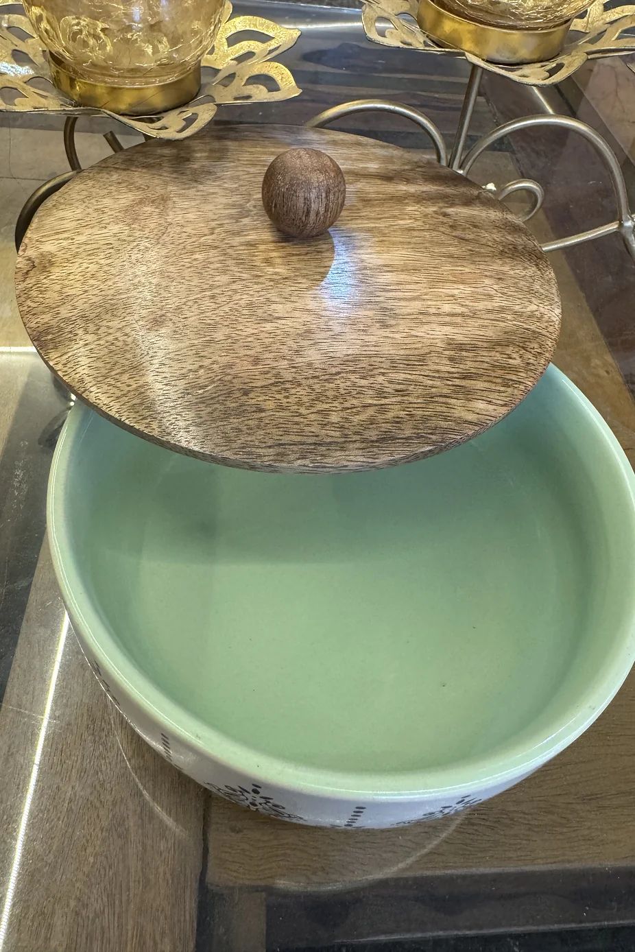 Blue Leaf Design HandPainted Ceramic Bowl - Image 3