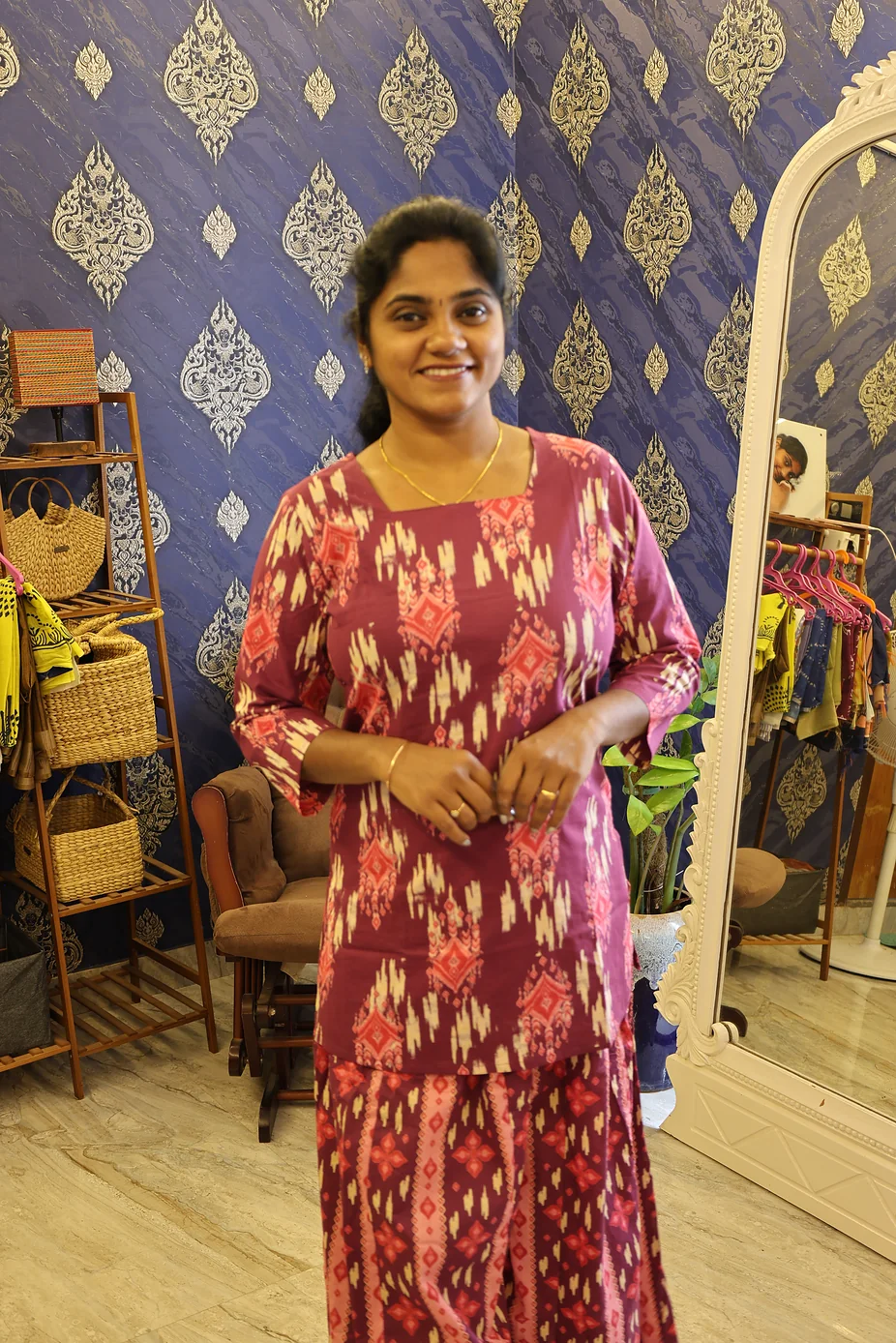 Cotton Palazzo Set Dark Pink - Image 3