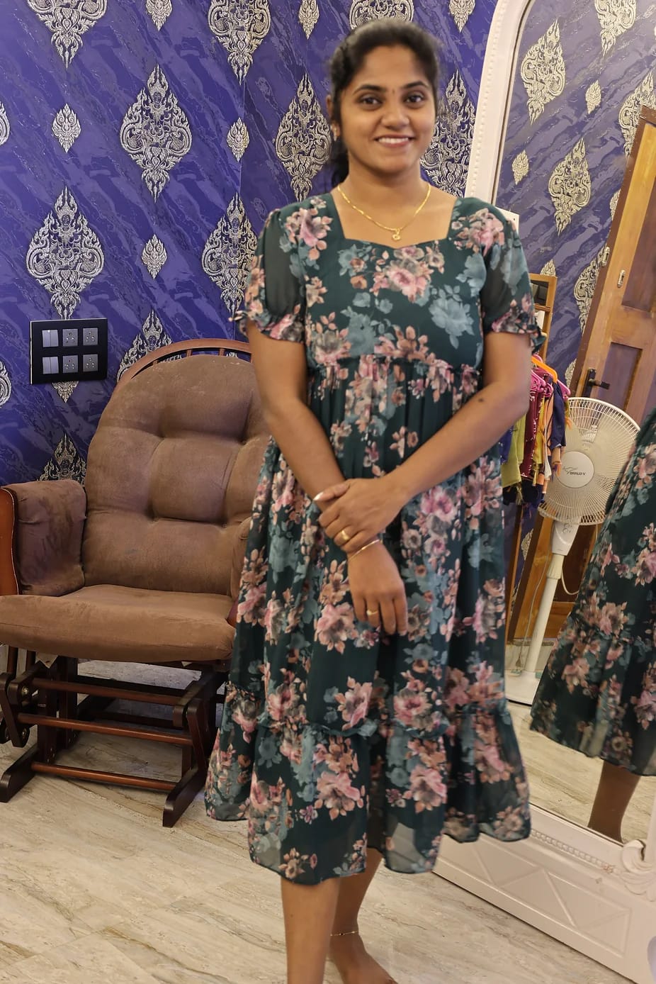 Georgette Frocks Bottle Green Floral - Image 3