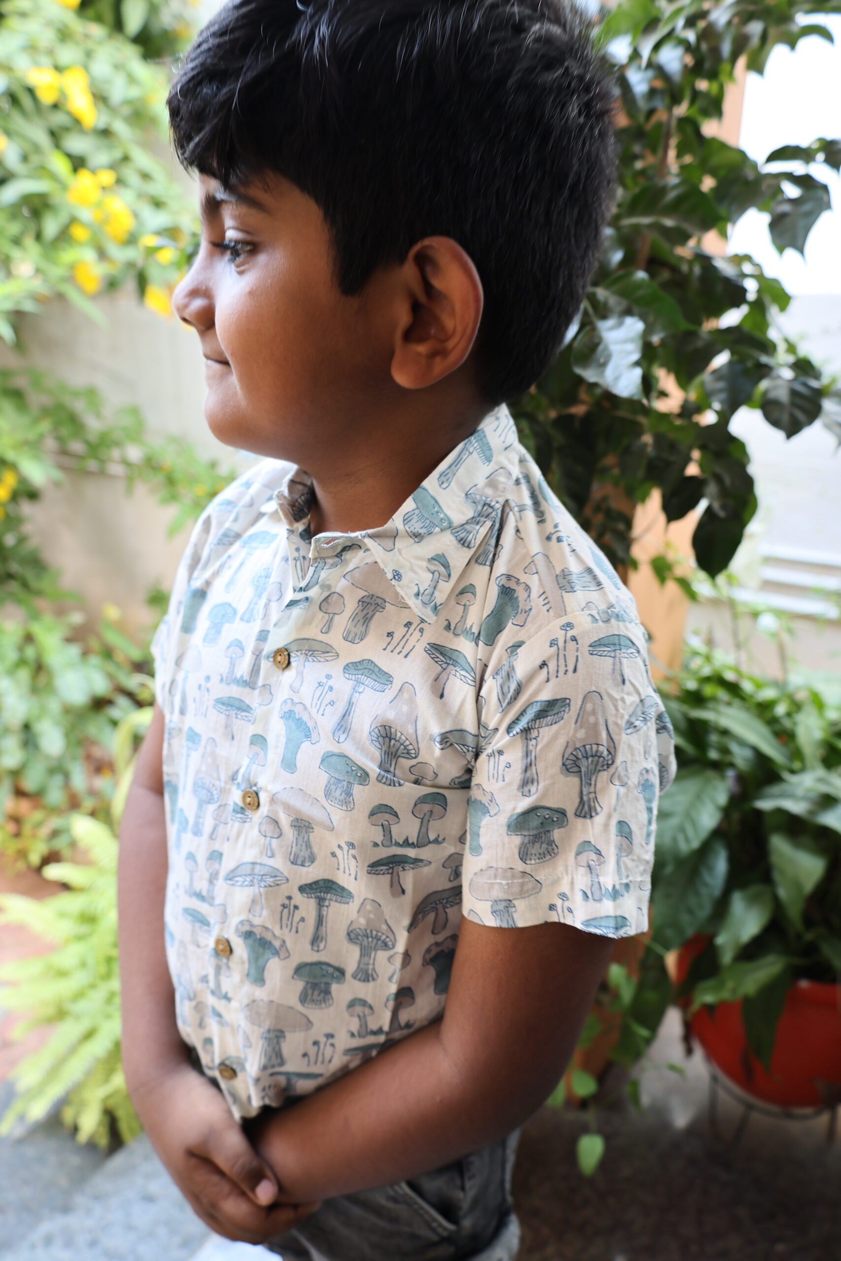 Cotton Kids Boys Shirt White With Mushroom - Image 2