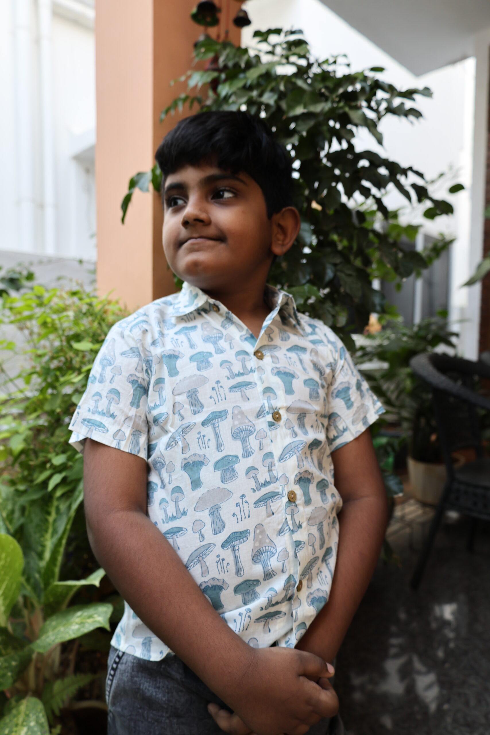 Cotton Kids Boys Shirt White With Mushroom