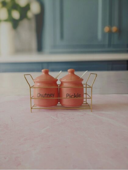 Pink Ceramic Kichi Pickle And Chutney Jar