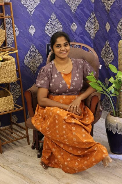 Cotton Stylish Nighty Rust Orange With Grey