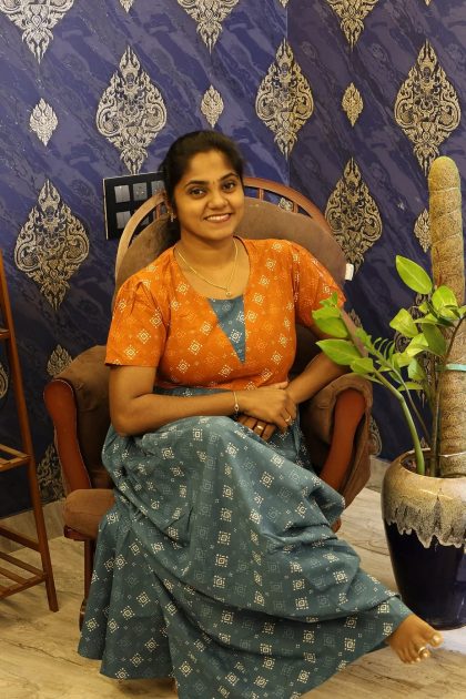 Cotton Stylish Nighty Teal Blue With Rust Orange