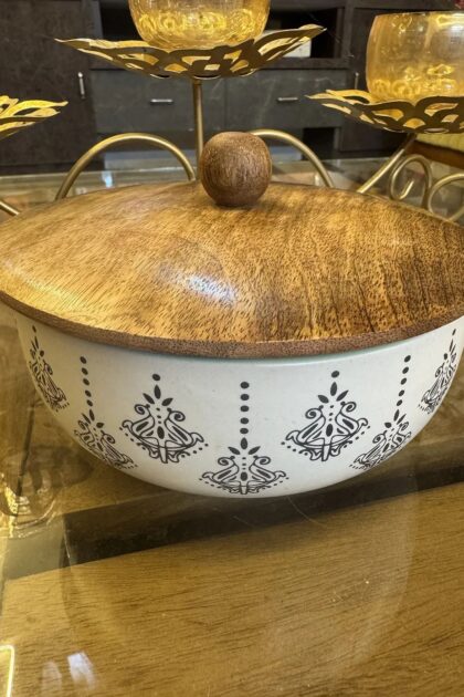 Black Geometric Design Handpainted Ceramic Bowl