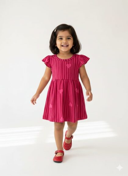 ✨ Spun Fabric Kids Frocks ✨ Pink With Pink Heart