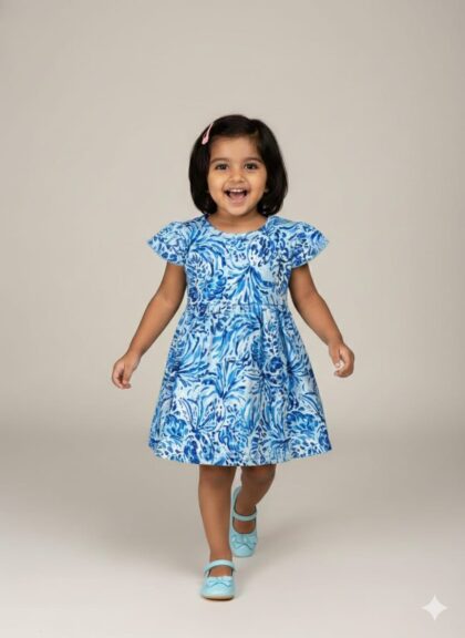 ✨ Spun Fabric Kids Frocks ✨ Bluish FLoral