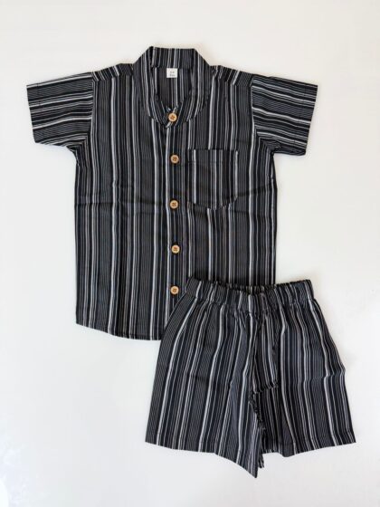 Boys Shirt & Shorts Co-ord Set Black Stripes