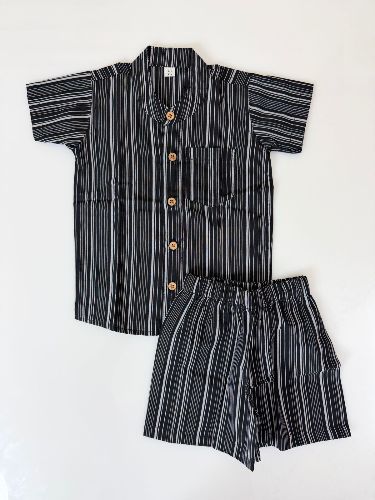 Boys Shirt & Shorts Co-ord Set Black Stripes
