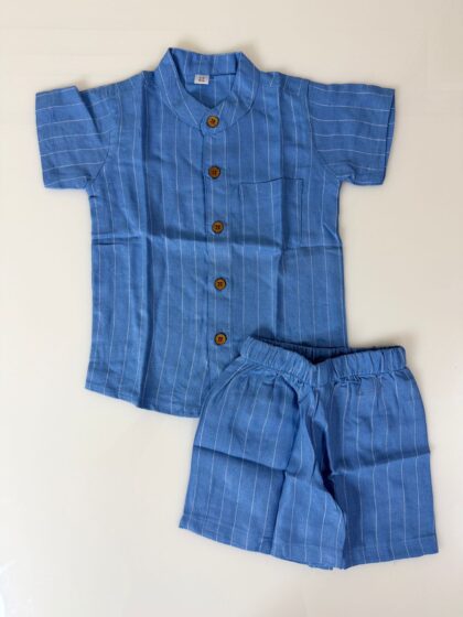 Boys Shirt & Shorts Co-ord Set Blue Stripes