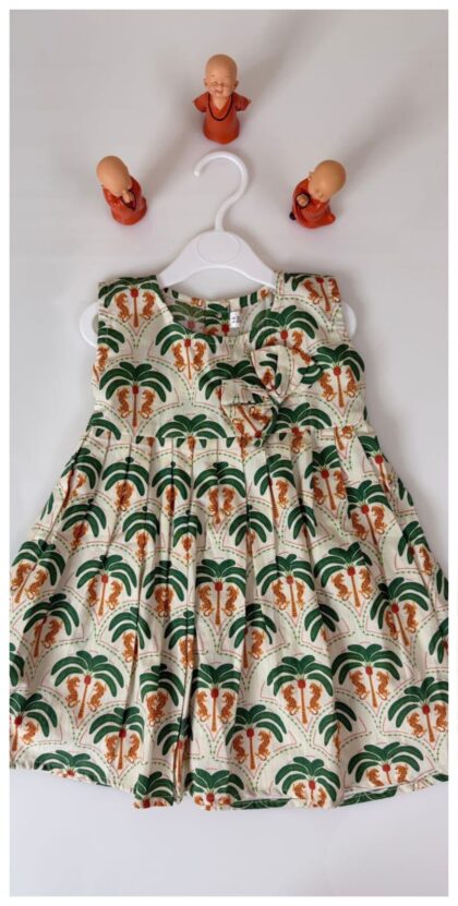 Cotton Soft Lining Frocks White With Palm Leaves