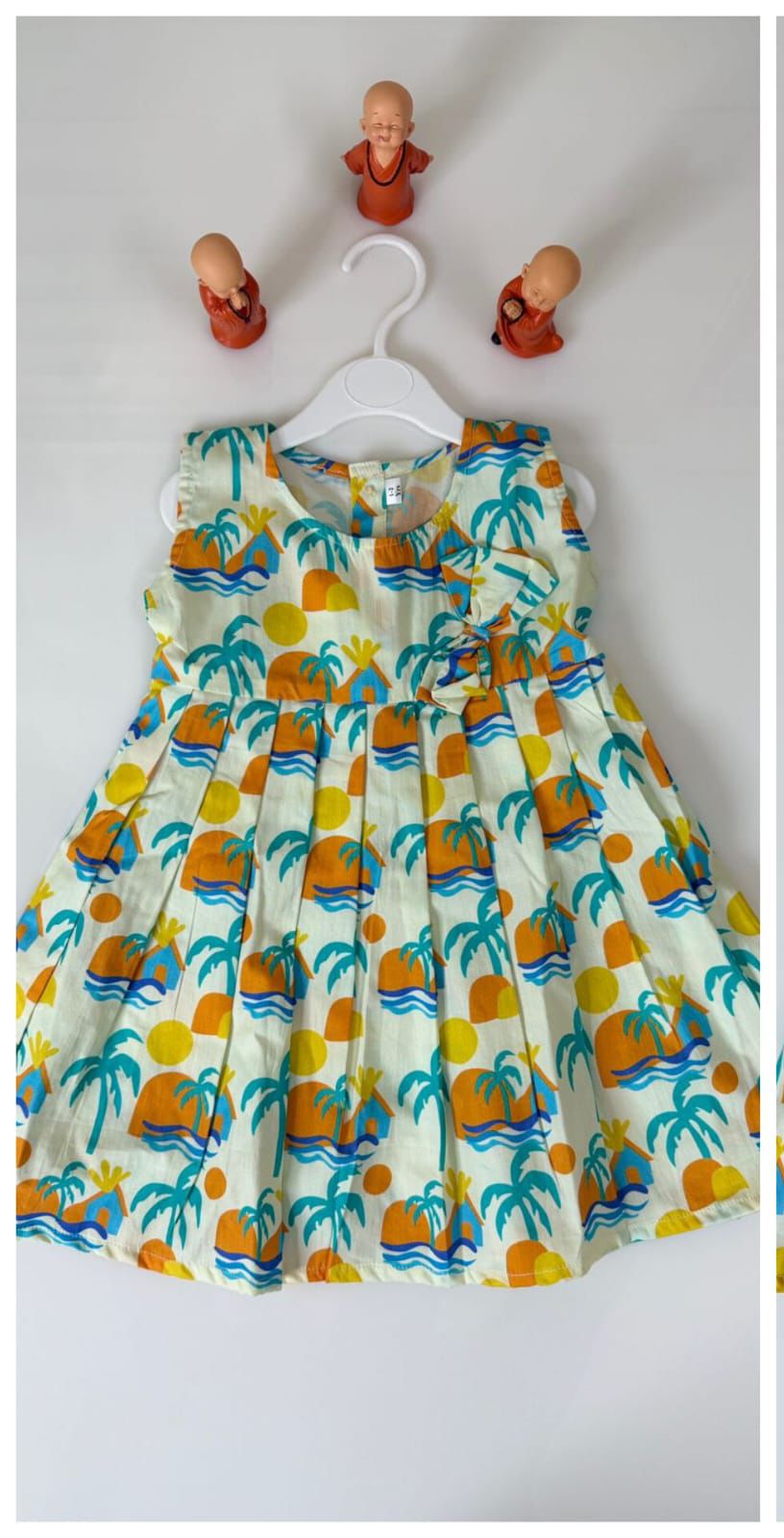 Cotton Soft Lining Frocks White With Aqua Blue Trees