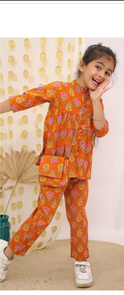 Cotton Kids 7 Button Peplum Coord Set Orange