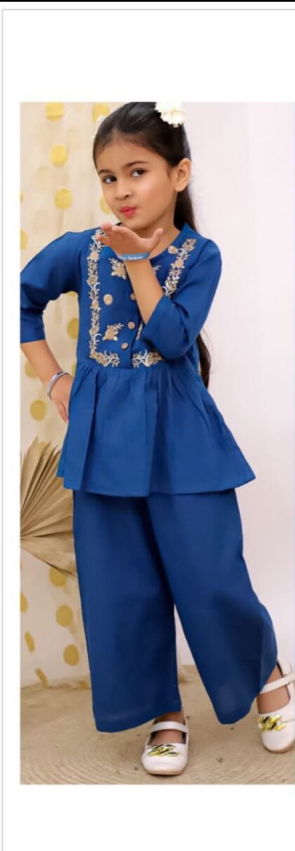 Pure Cotton Embroidery Co-Ord Set Peacock Blue