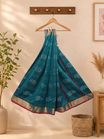 Kadhi Cotton Checked Sarees Bottle Green