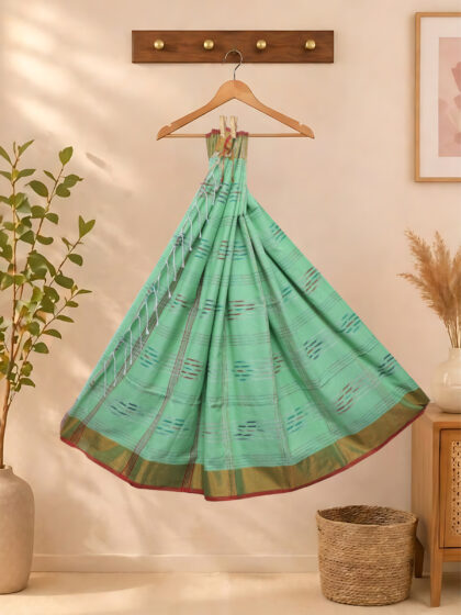 Khadi Cotton Checked Sarees Green