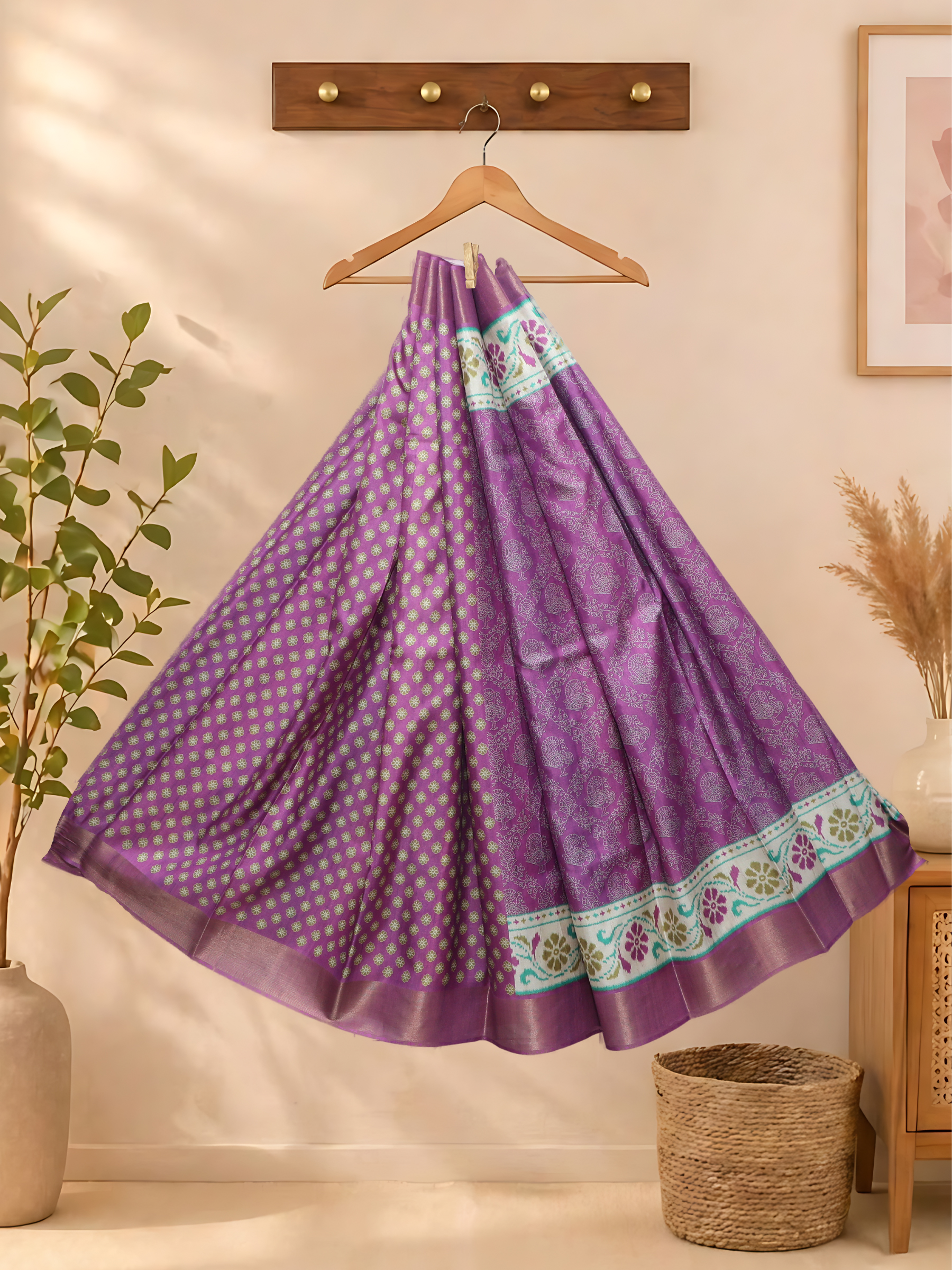 Silk Printed Saree Lavender - Image 2