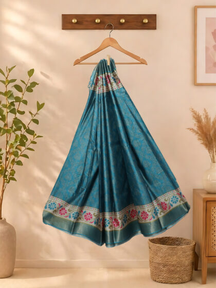 Silk Printed Saree Aqua Blue