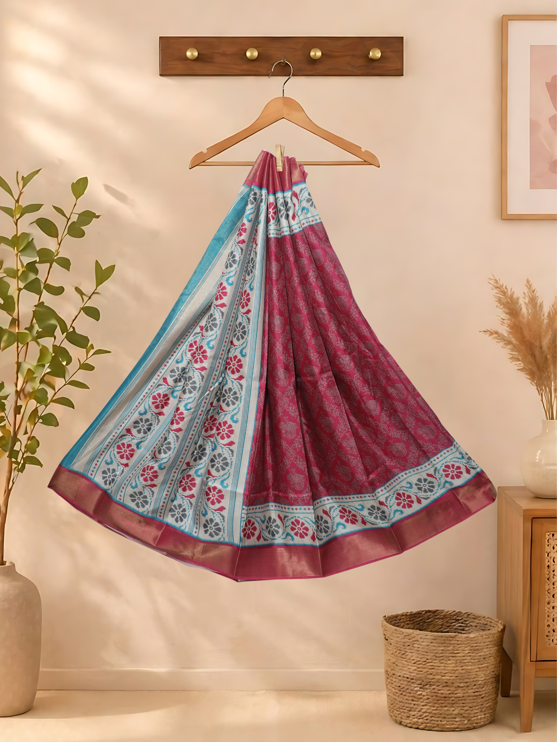 Silk Printed Saree Pink - Image 2