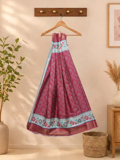 Silk Printed Saree Pink