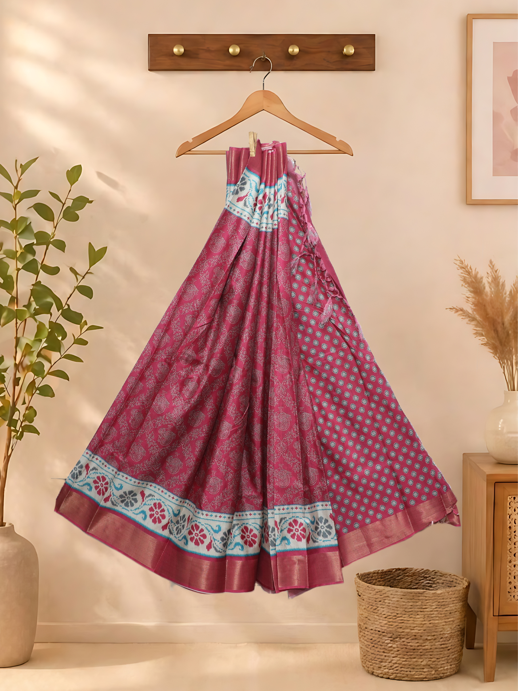 Silk Printed Saree Pink - Image 3