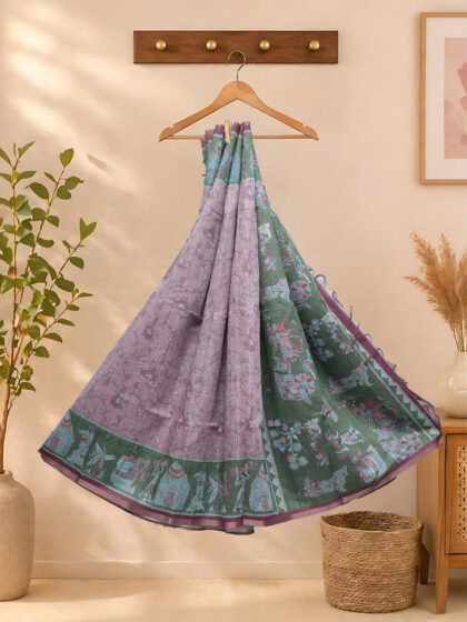 Chanderi Cotton Sarees Lilac With Green