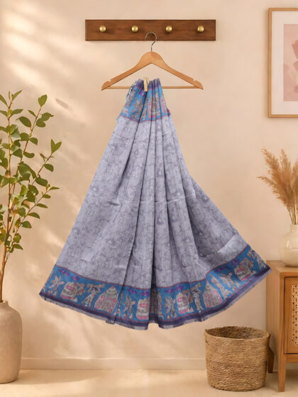 Chanderi Cotton Sarees Purple With Blue