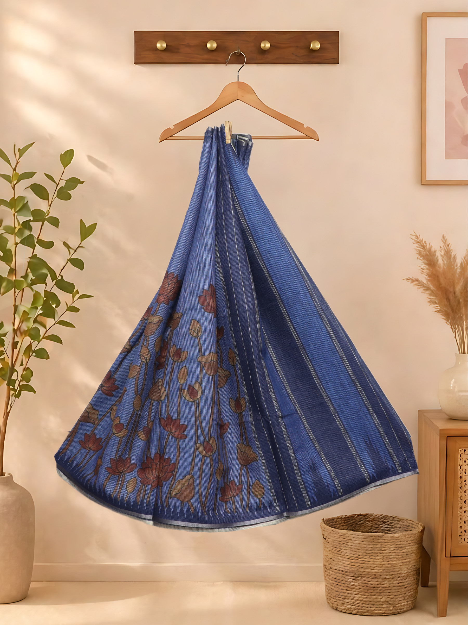 Linen Fabric Sarees Blue - Image 2