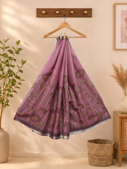 Linen Fabric Sarees Pink