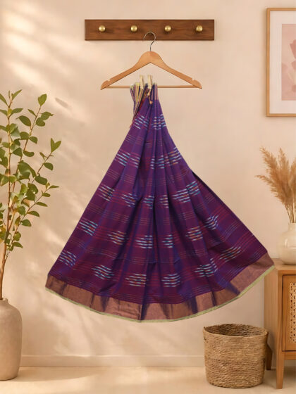 khadi Cotton Checked Sarees Purple