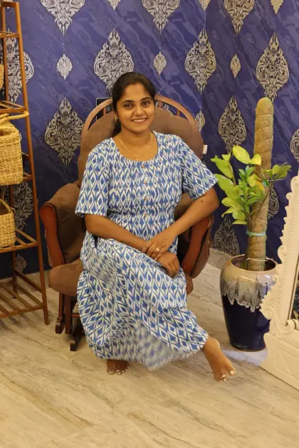 A Line Cotton Night Gown Blue