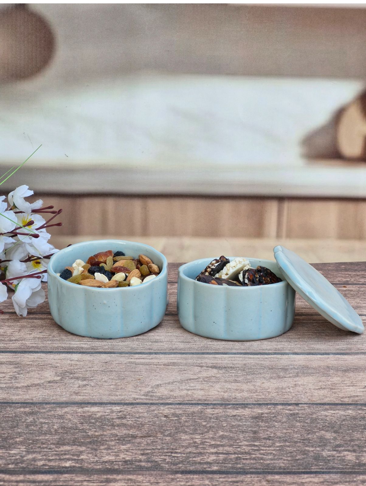 Chocolaty Sweetener Snack Set Bowl Ceramic Collection set of 2 Sea Blue - Image 2