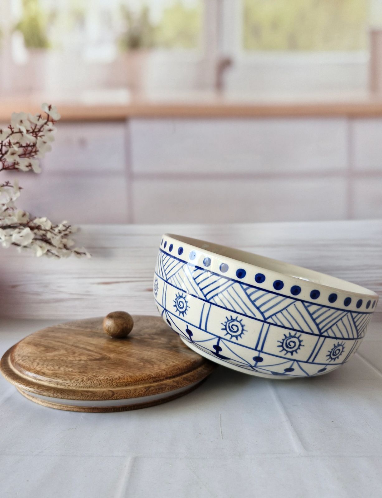 Blue Wonder Handpainted Ceramic Serving Round Dining Bowls with Lid - Image 4