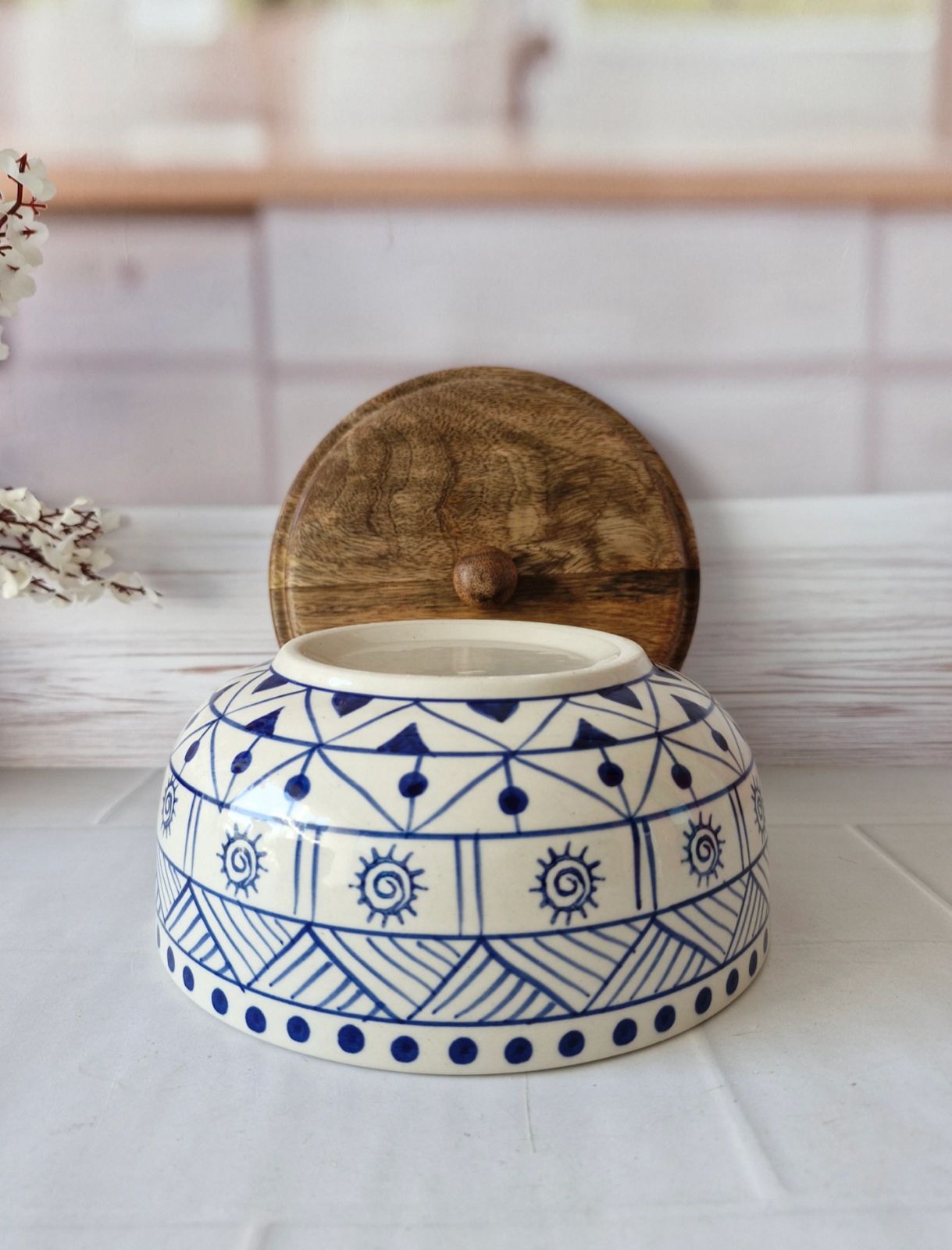 Blue Wonder Handpainted Ceramic Serving Round Dining Bowls with Lid - Image 3