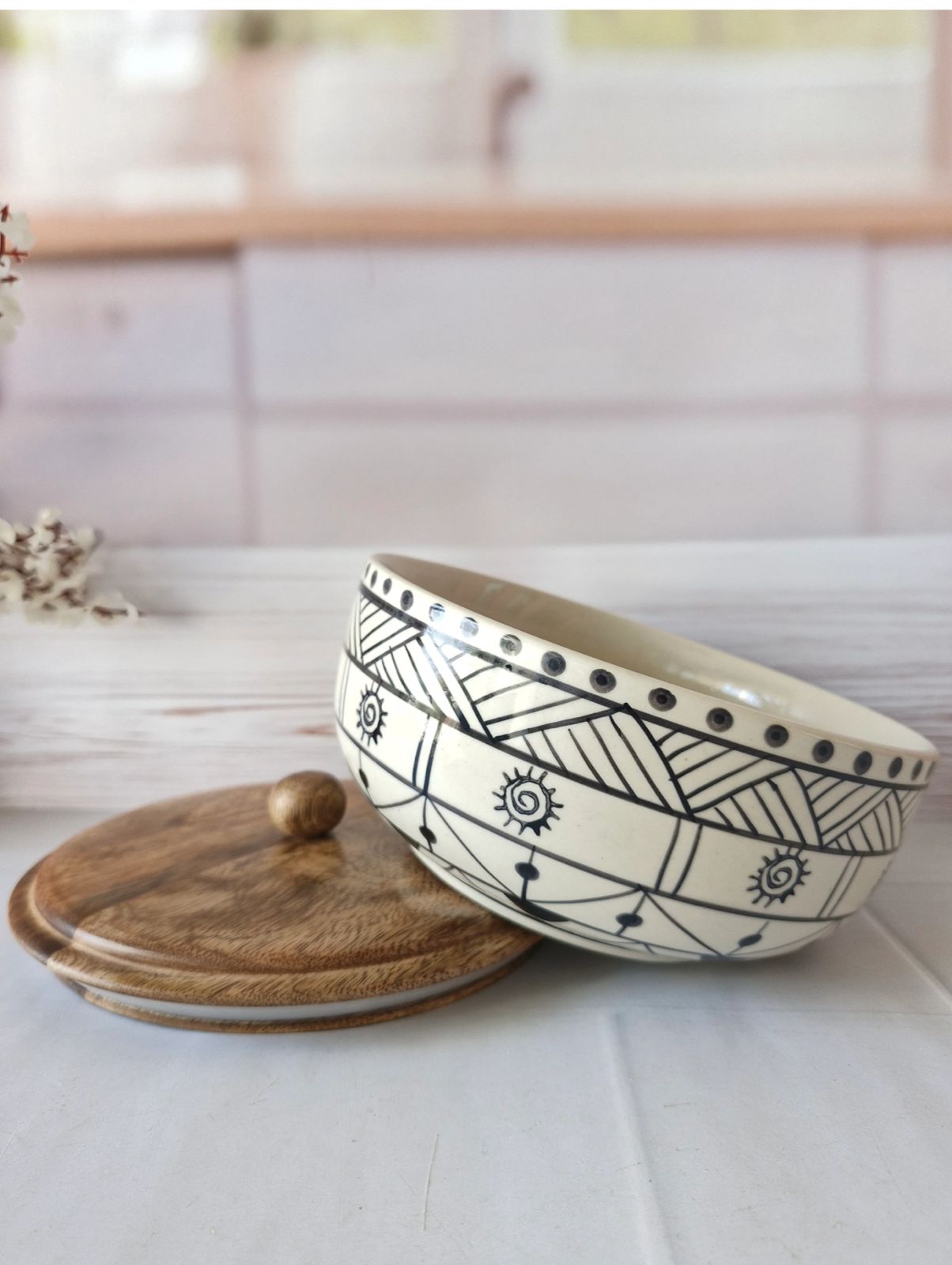 Woodland Wonders Handpainted Ceramic Serving Buddies Round Dining Bowls with Lid - Image 2