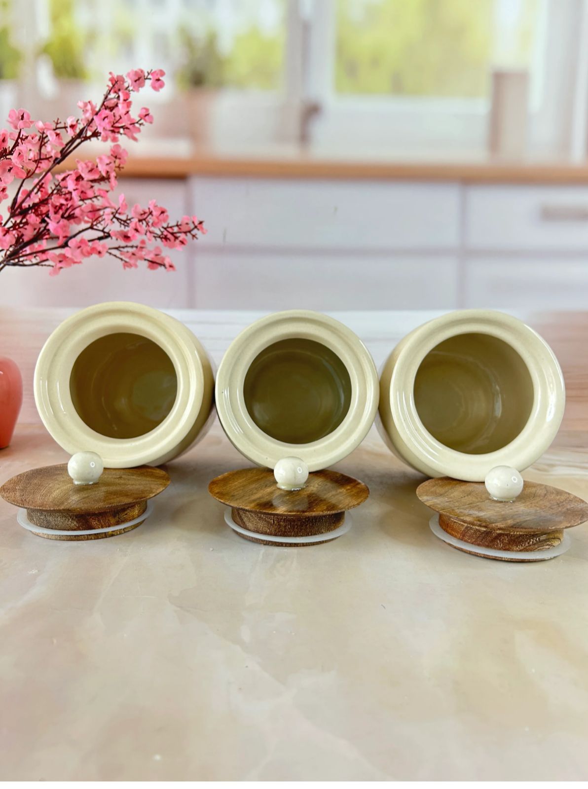 Daisy Flower Colour Sweet Home Airtight Matka Solid Ceremic Canisters (500ml) set of 3 - Image 3