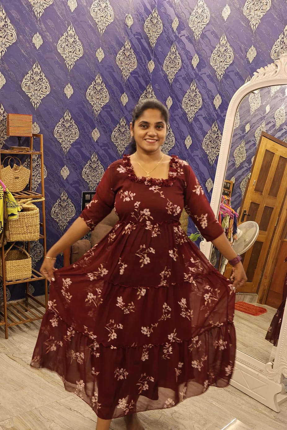 Stylish Georgette Frocks Wine - Image 2