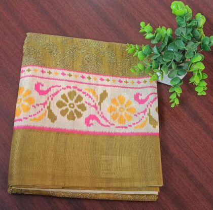 Silk Printed Saree Olive Green