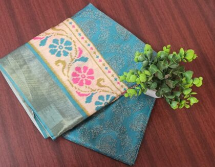Silk Printed Saree Aqua Blue