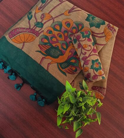 Cotton Weaving Sarees Grey With Bottle Green