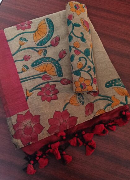 Cotton Weaving Sarees Grey With Red