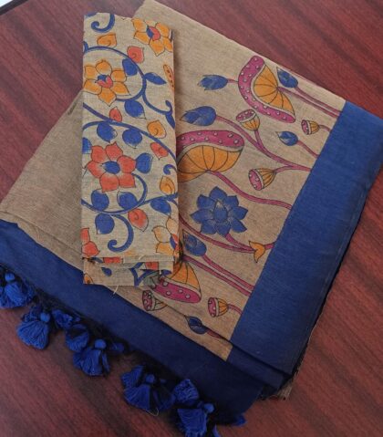 Cotton Weaving Sarees Grey With Royal Blue