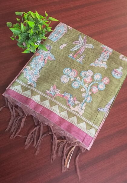 Chanderi Cotton Sarees Lilac With Green