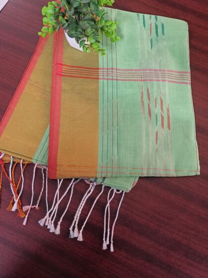Khadi Cotton Checked Sarees Green