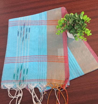 Kadhi Cotton Checked Sarees Sky Blue